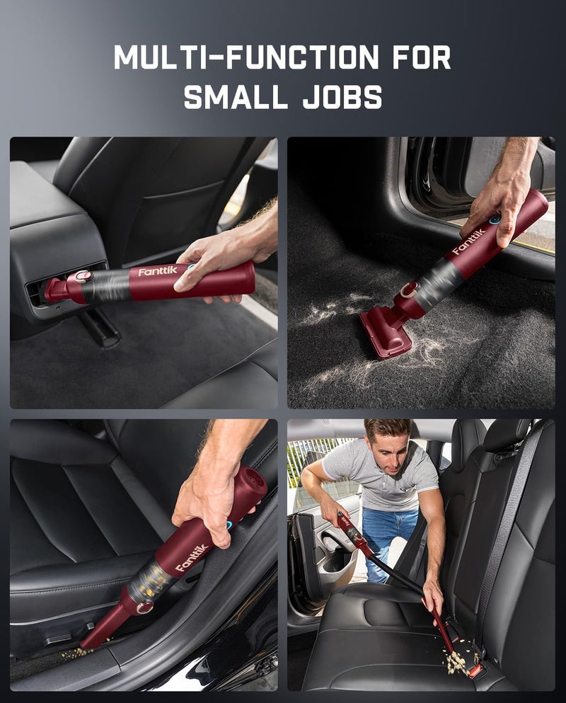 Fanttik Slim V8 APEX Car Vacuum, 4-in-1 Portable Mini Cordless Vacuum with 19000pa Suction Power, Type-C Charge, 2 Suction Modes, Handheld Vacuum for Small Jobs, Car, Office Desk, Keyboards (Red) - Image 5